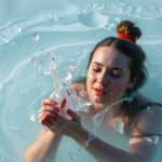 Egy fiatal nő köpölyözés előtt, vízben élvezi a relaxációt.