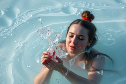 Egy fiatal nő köpölyözés előtt, vízben élvezi a relaxációt.