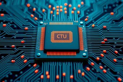 Processzor és áramkör a számítógép belső működésének bemutatására.