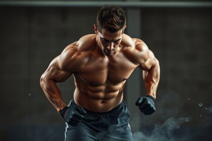 Sportoló D-aszparaginsavval edzés közben, izmos megjelenés