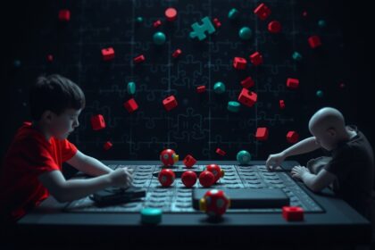 Gyerekek puzzle játékokat játszanak, fejlesztve problémamegoldó készségüket.