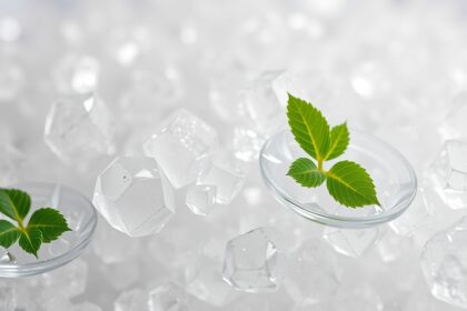 Kálium-klorid és levelek a kristályok között