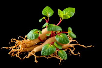 Ginseng gyökér és levelei, amely erősíti az immunrendszert és növeli az energiaszintet.