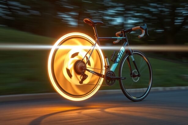 Kerékpár dinamó működése mozgásban, fénnyé alakítva.