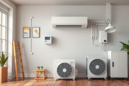 Modern állóklíma otthoni hűtéshez, telepítési tippek a hatékonyság növeléséhez.