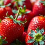 Friss szamócák fürtje, gazdag C-vitaminnal és antioxidánsokkal.