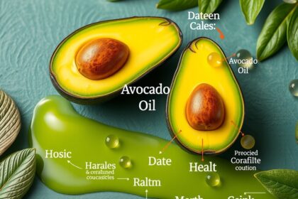 Friss avokádó és avokádóolaj, egészségügyi és bőrápolási előnyökkel.