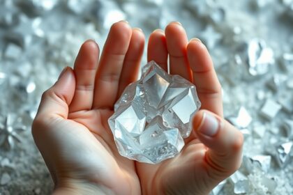 Ezüst kristály a kézben, gyógyászat és modern kutatások összefüggésében.