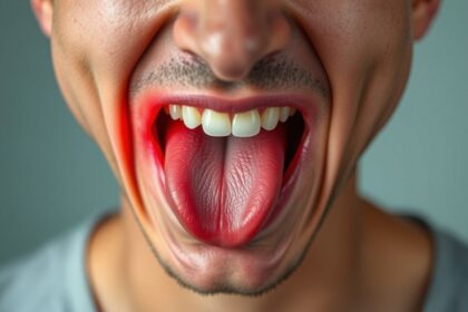 Féloldali nyelvfájdalom bemutatása, látható nyelv és szájüreg.