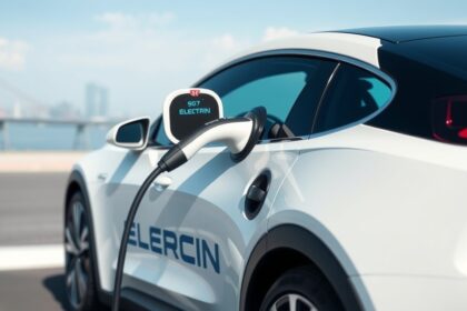 Elektromos autó töltése modern töltőállomáson.