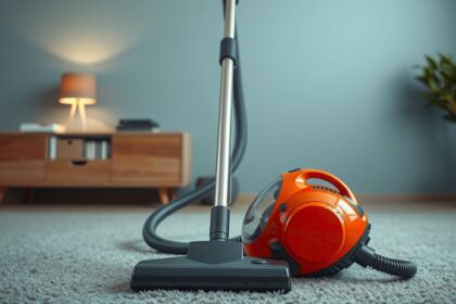 Porzsák nélküli porszívó a nappaliban, kényelmes takarításhoz.