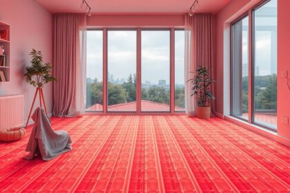 Modern lakás belső tér elektromos padlófűtéssel.