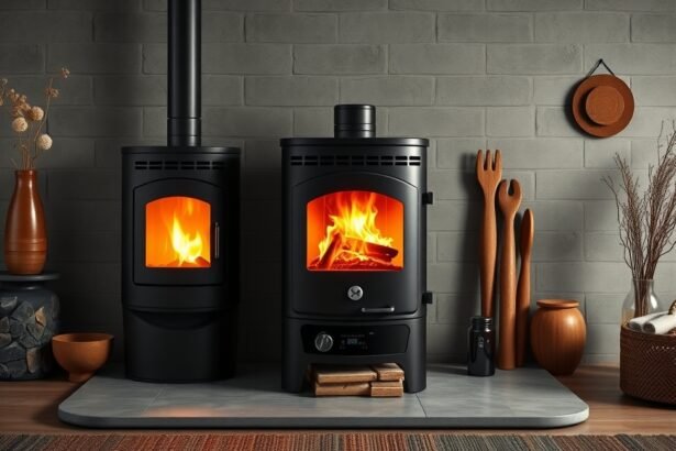 Két Elekthermax hőtárolós kályha modern otthoni környezetben.