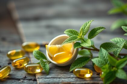 Citromfű kapszulák és friss citromfű levelek