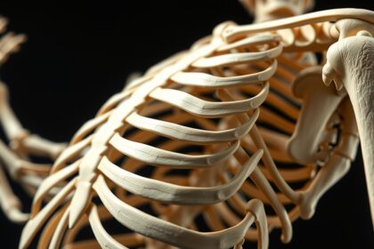 Emberi csontváz részlete, a bordák és a vállízület látható.