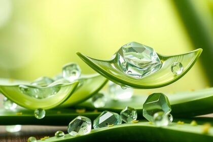 Friss aloe vera gél csepp az aloe vera levélben