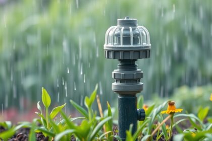 Esőérzékelő öntöző berendezés virágok között