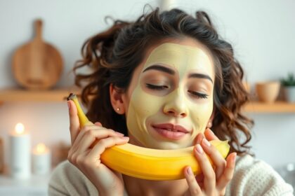 Fiatal nő banánmaszkot használ a bőrápoláshoz