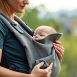 Ergonomikus Minimonkey hordozókendőben babát hordozó szülő