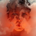 Lány arca füstben, a nitrogén-monoxid hatásainak szimbóluma.