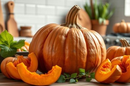 Friss nyers sütőtök a konyhában, gazdag vitaminokban és tápanyagokban.