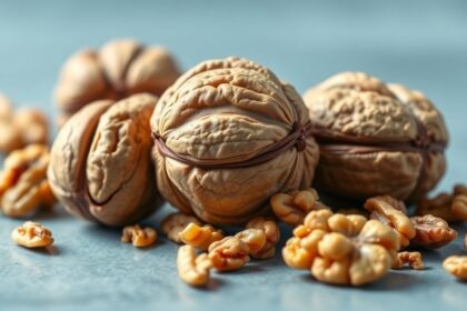 Diók közelről, héjban és hámozva, egészséges zsírok forrása.