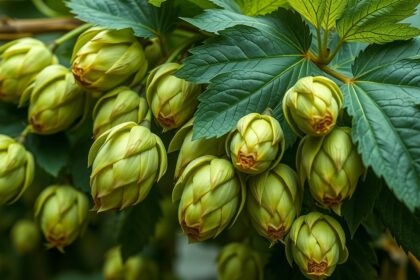 Friss komlóvirágok és levelek a természetben