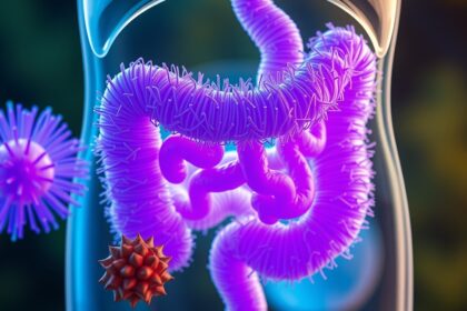 Bélflóra és jótékony bélbaktériumok ábrázolása inulin hatásaira.