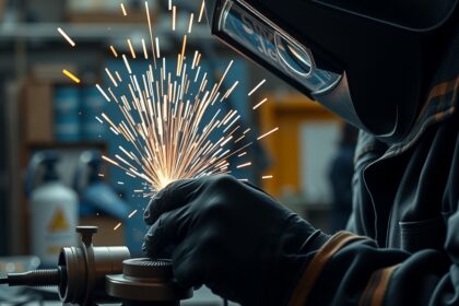 Porbeles huzal hegesztése, fémforgács és szikrák