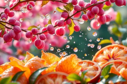 Szaponinokban gazdag növények és gyümölcsök vízcseppekkel.