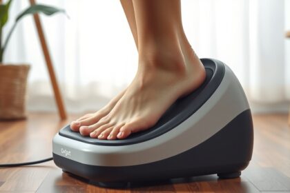 Lábmasszírozó gép használata otthoni relaxációhoz és fájdalomcsökkentéshez.