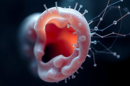 Digitális illusztráció a hallócsontokról és hangfeldolgozásról