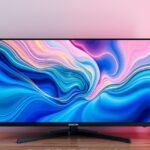 Modern LED monitor színes háttérvilágítással és hangszórókkal