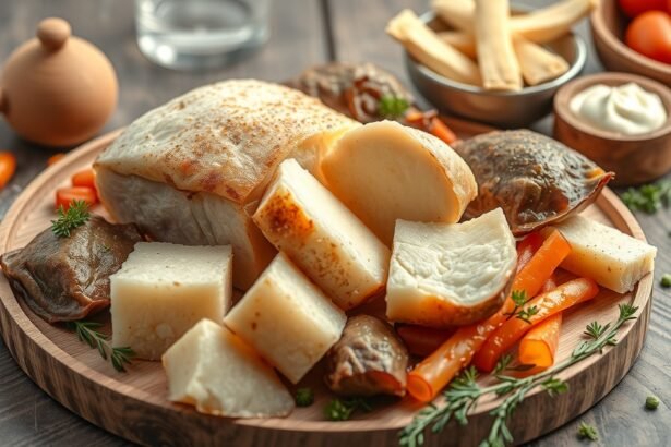 Libazsír, zöldségek és különböző ételek egy tálon.