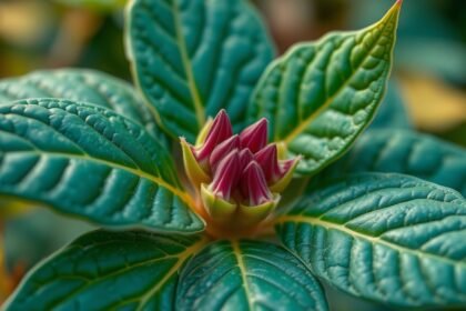 Közelkép bór által táplált növényről, virágbudakkal és intenzív zöld levelekkel.