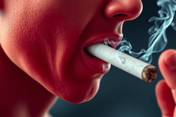 Dohányzó személy közelről, cigarettával a szájában