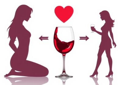 Női sziluettek és borospohár, alkohol hatása a női egészségre