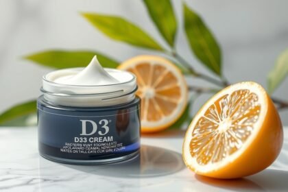 D3 krém bőrápoláshoz, friss citrommal és zöld levelekkel