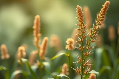 Mezei zsurló szár és virágok közelről a természetben.