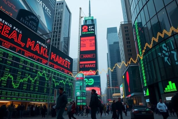 Tőzsdei forgalom a Times Square-en, befektetési információkkal.