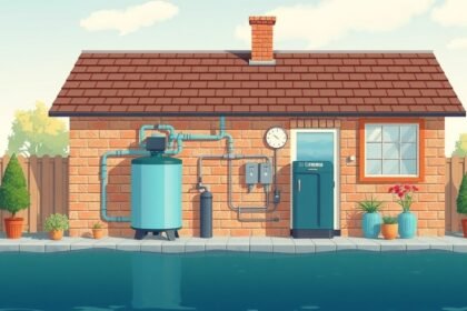 Gyantás vízlágyító berendezés ház szélén, vízkezelés