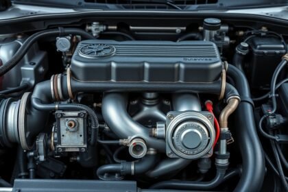 Motortér EGR szelepfelépítéssel, autószereléshez kapcsolódó képi ábrázolás.