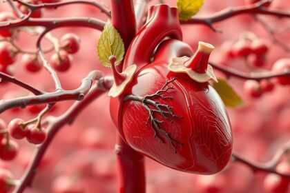 Galagonya és szív illusztráció, amely a szív- és érrendszer egészségét jelképezi.