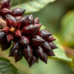 Szegfűbors növény tüskékkel és zöld levelekkel