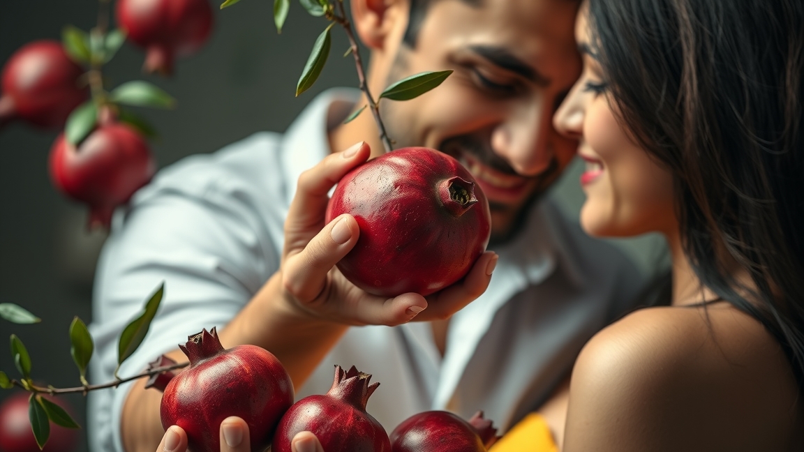 Pár gránátalmát tart a kezében, szexuális egészség hangsúlyozásával.