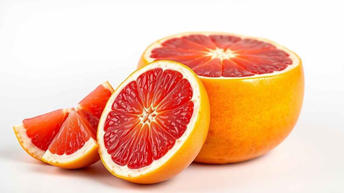 Friss grapefruit szeletek, gazdag C-vitaminnal és antioxidánsokkal.