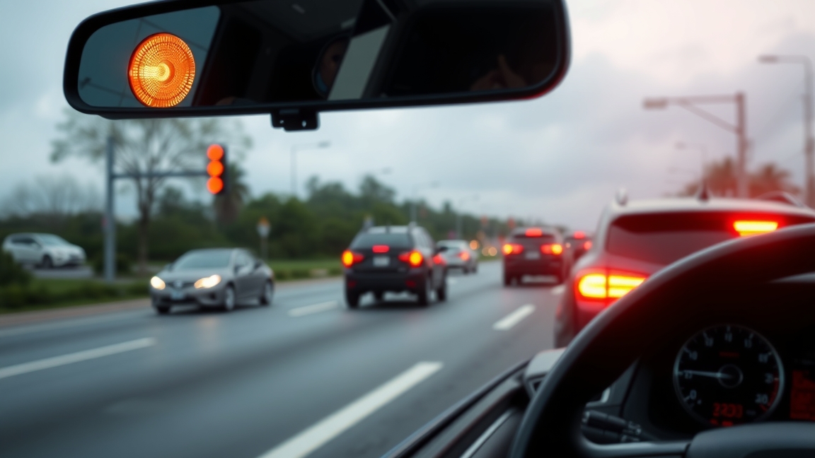 Irányjelző működés közben autóból nézve, forgalmi jelzésekkel.