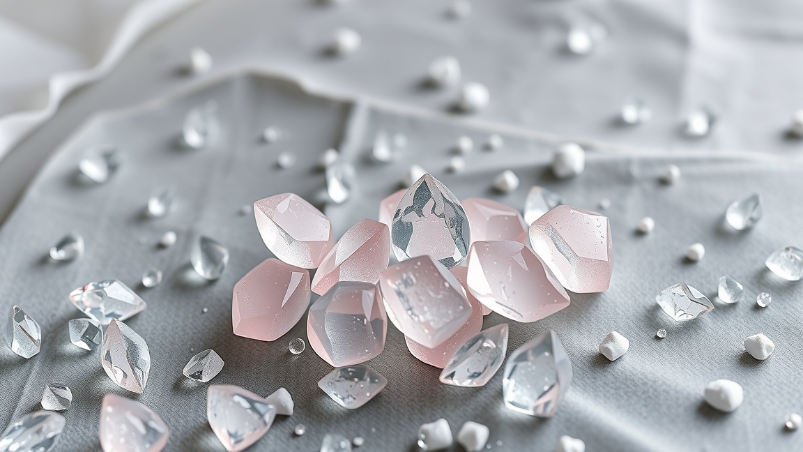 Jódkristályok és vízcseppek egy világos háttéren.