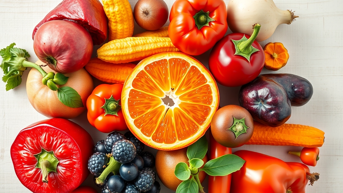 Színes gyümölcsök és zöldségek, gazdag karotinoidokban