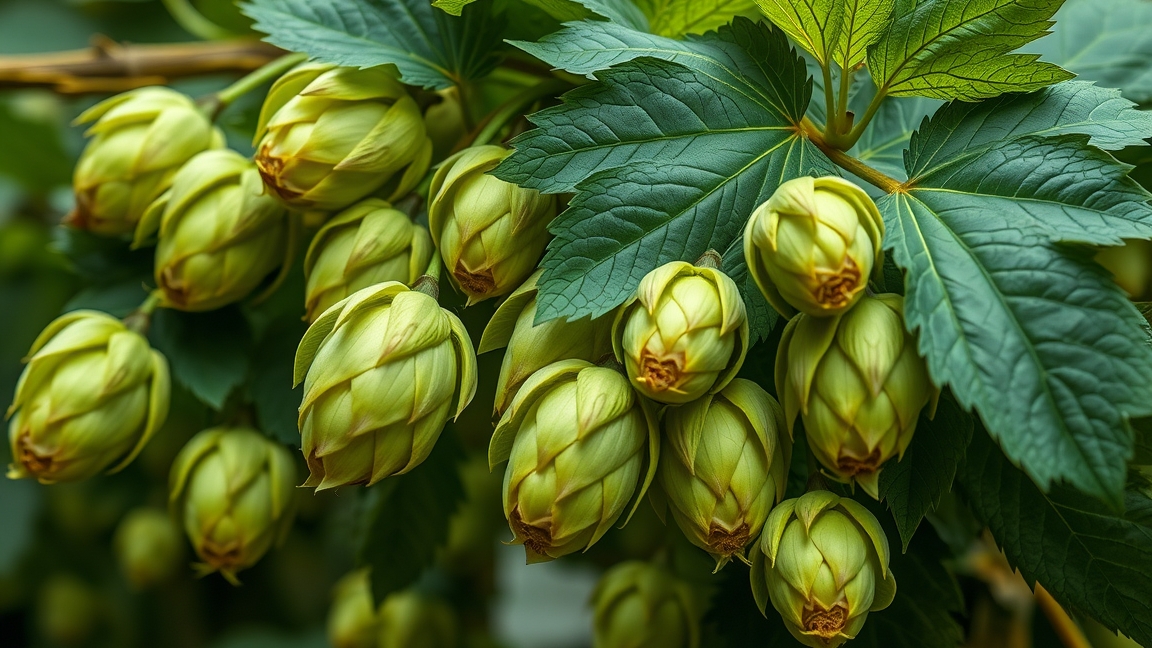 Friss komlóvirágok és levelek a természetben